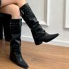 Fashion Designer Rivet Woman Knight Boots Shoes Ladies Elegant Thick Heel Trouser Legs Long Botas Autumn Winter Women's Booties