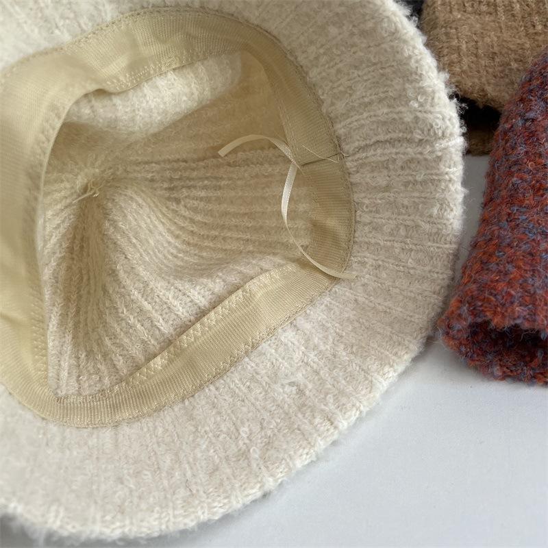 Autumn and winter show small face knitted fisherman hat children versatile big head circumference bucket hat plain basin hat tide