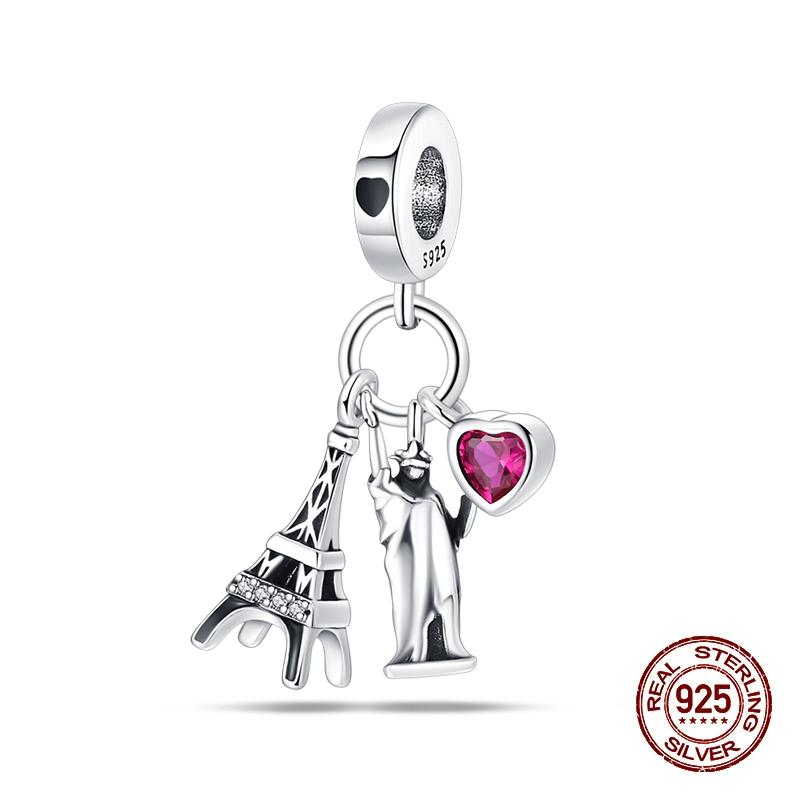 Klassischer Kupfer Eiffelturm Koffer Berühmte Sehenswürdigkeiten Charms Perlen Passend für 3mm Original Armbänder DIY Schmuck Geschenk