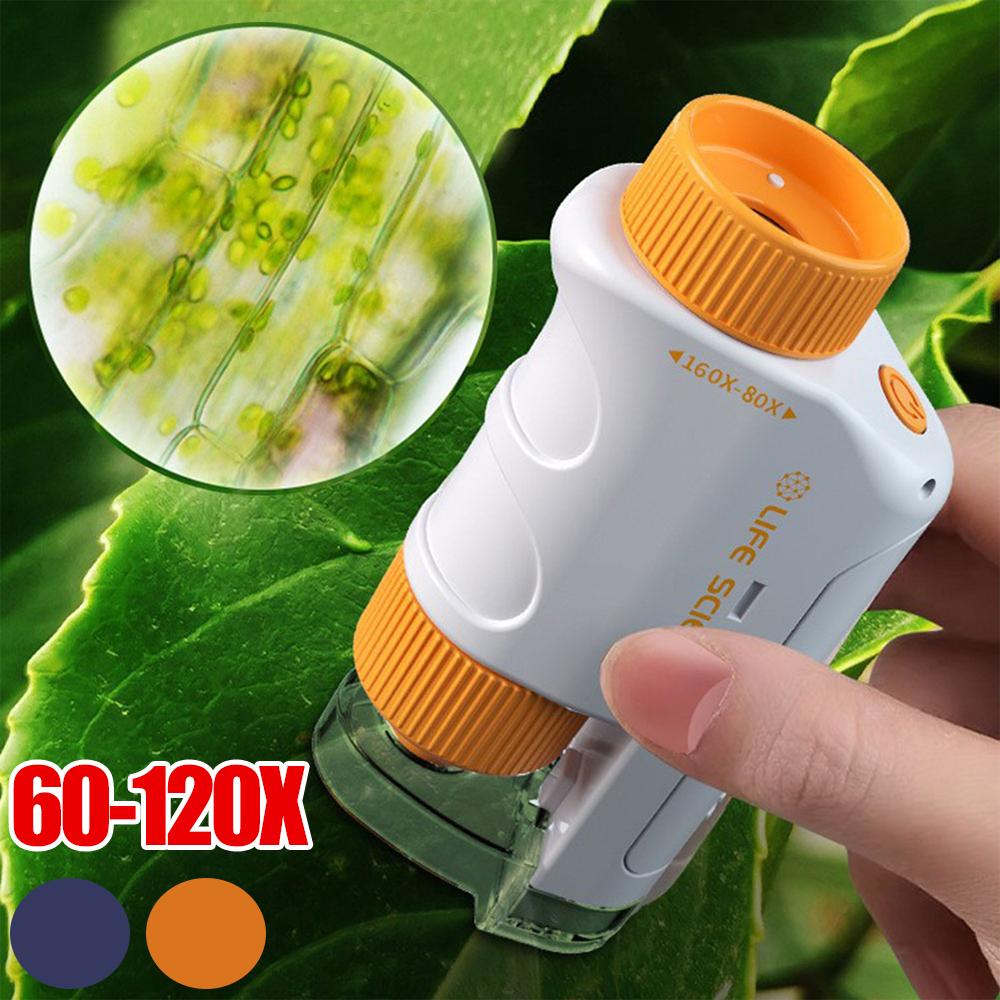 60X-120X Mini Pocket Microscope Handheld Microscope Kit Battery Powered Microscope With LED Light Biological Kids Science