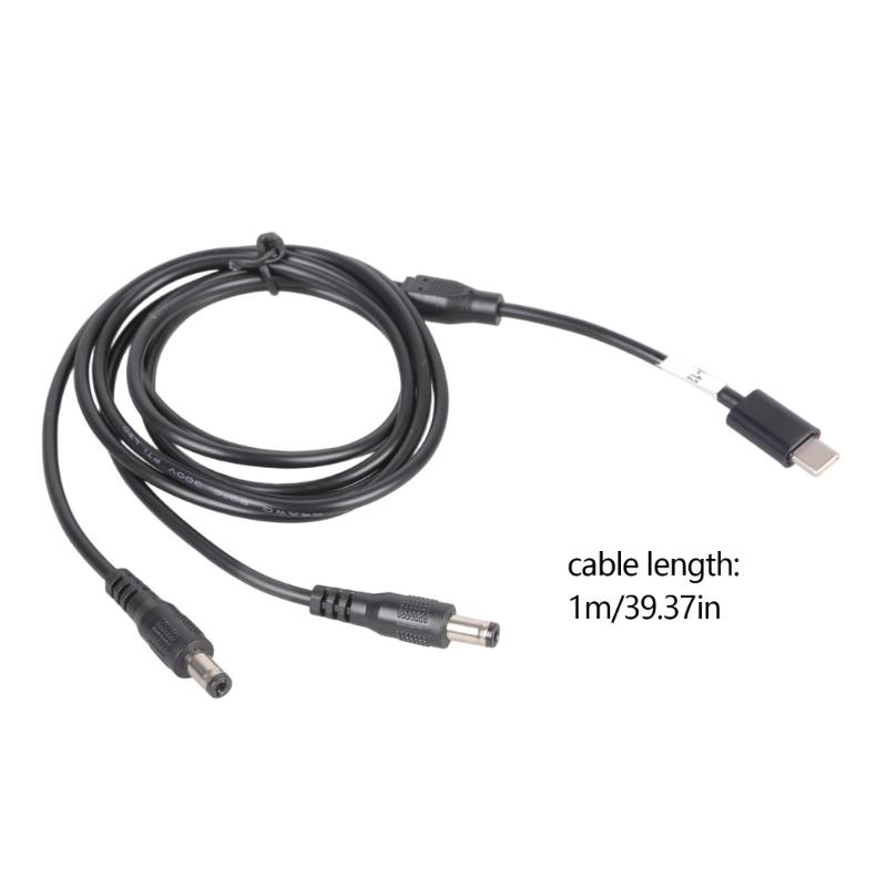USB C To Double 5.5x2.5mm Charging Cable 12V3A Power Cord Plastic Texture for Router Speaker LED Light Fan Camera