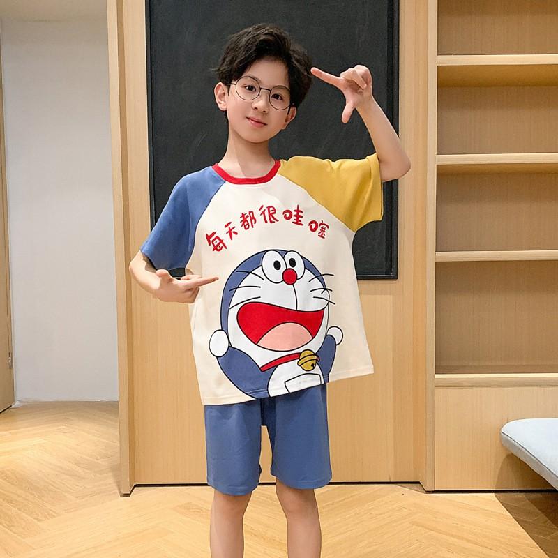 Boys Cotton Pajama Set Short Sleeve Shorts Sleepwear Kids 8-14 Years Cartoon Print Comfortable Home Wear