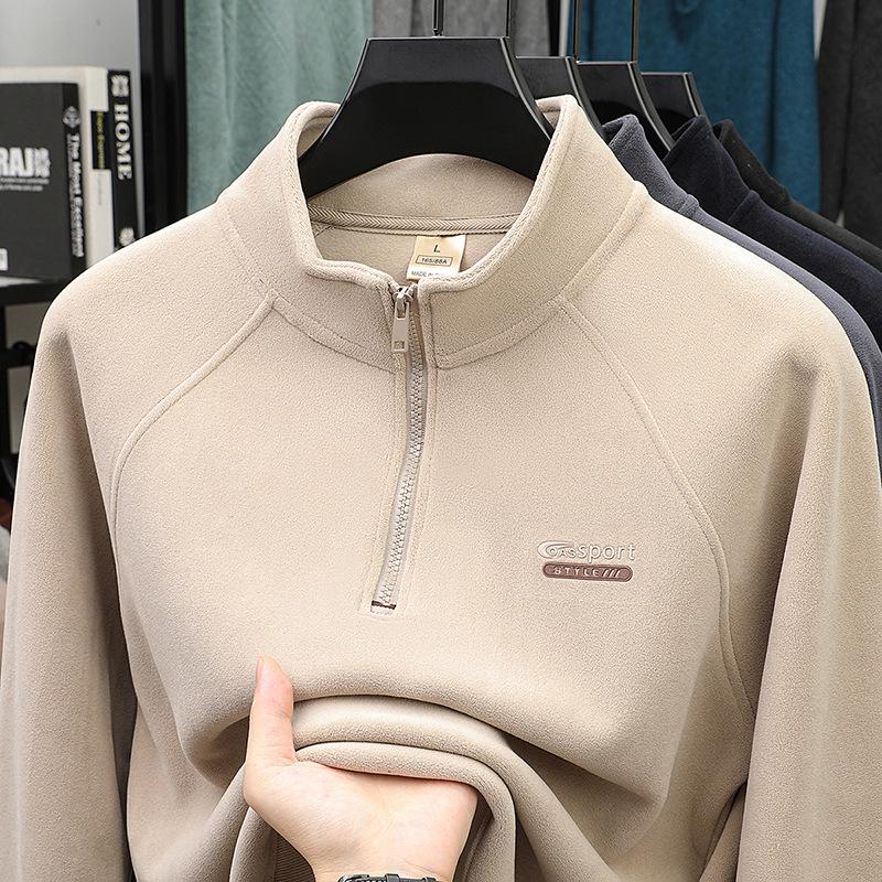 Men's Casual Winter Fleece Half-Zip Stand Collar Hoodie