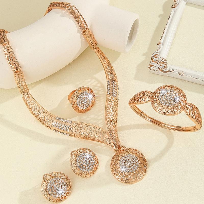 Hollow Chain Necklace Earrings Ringsbracelets, Jewelry Set Ladies' Bridal Banquet Jewelry Set