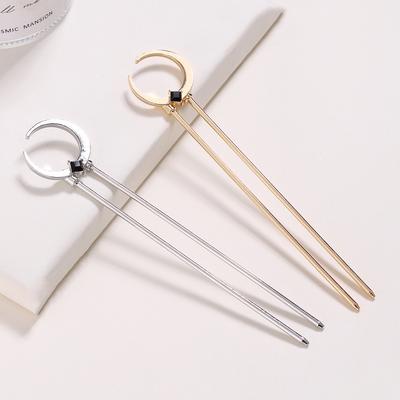 Nuovo Fermaglio per Capelli Bastoncini Minimalista Luna Nera Trendy Vintage Metallo Accessori per Capelli Copricapo Acconciatura per Donne Gioielli Regali