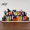 Halloween Tiered Tray Decor Happy Wooden Sign Ornaments with Pumpkin Ghost And Bat Elements for Stable Table Autumn Holiday Home Party Decorations