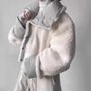 Womens Short Fleece Lined Cotton Coat Loose Reversible Winter Jacket Turn Down Collar Long Sleeve Solid Color Plus Size