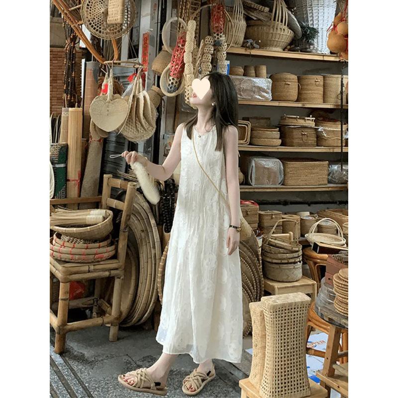New Solid Color Sleeveless Vest Dress Women's Summer Niche Design Apricot Dress