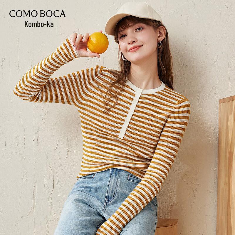 Women's Striped Color-Block 100% Wool Crew Neck Sweater