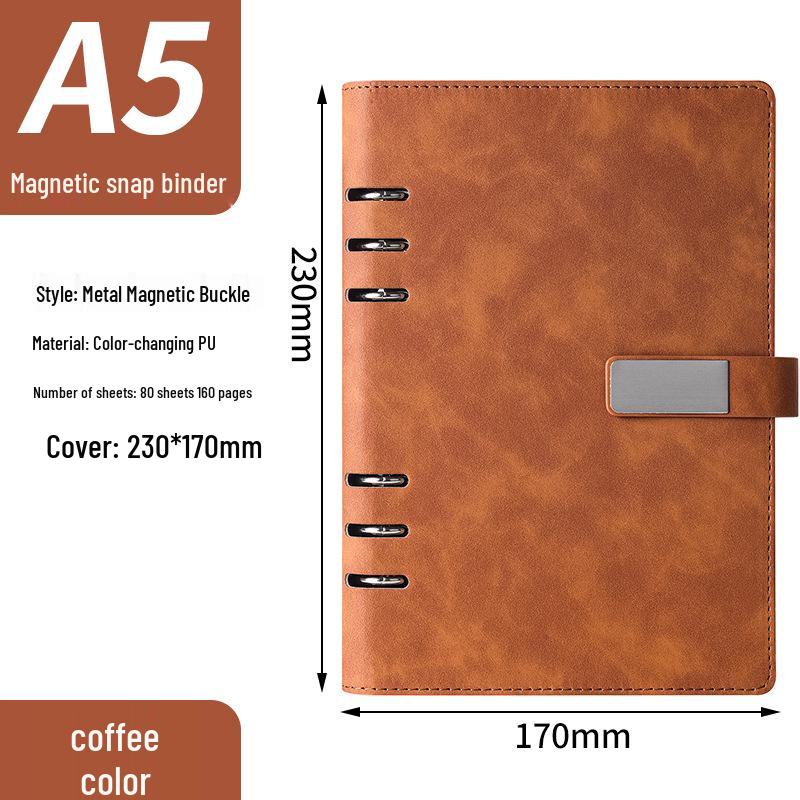 A5 Ring Binder Notebook with Custom Iron Clip, Removable Notepad, and Stylish Cover for Business or Office.