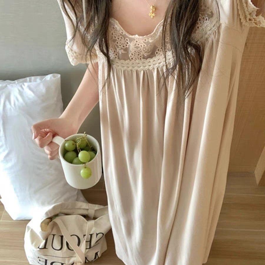 Pigiama da donna estivo stile corte francese, colletto quadrato, ampio, tinta unita, pizzo, sexy, loungewear