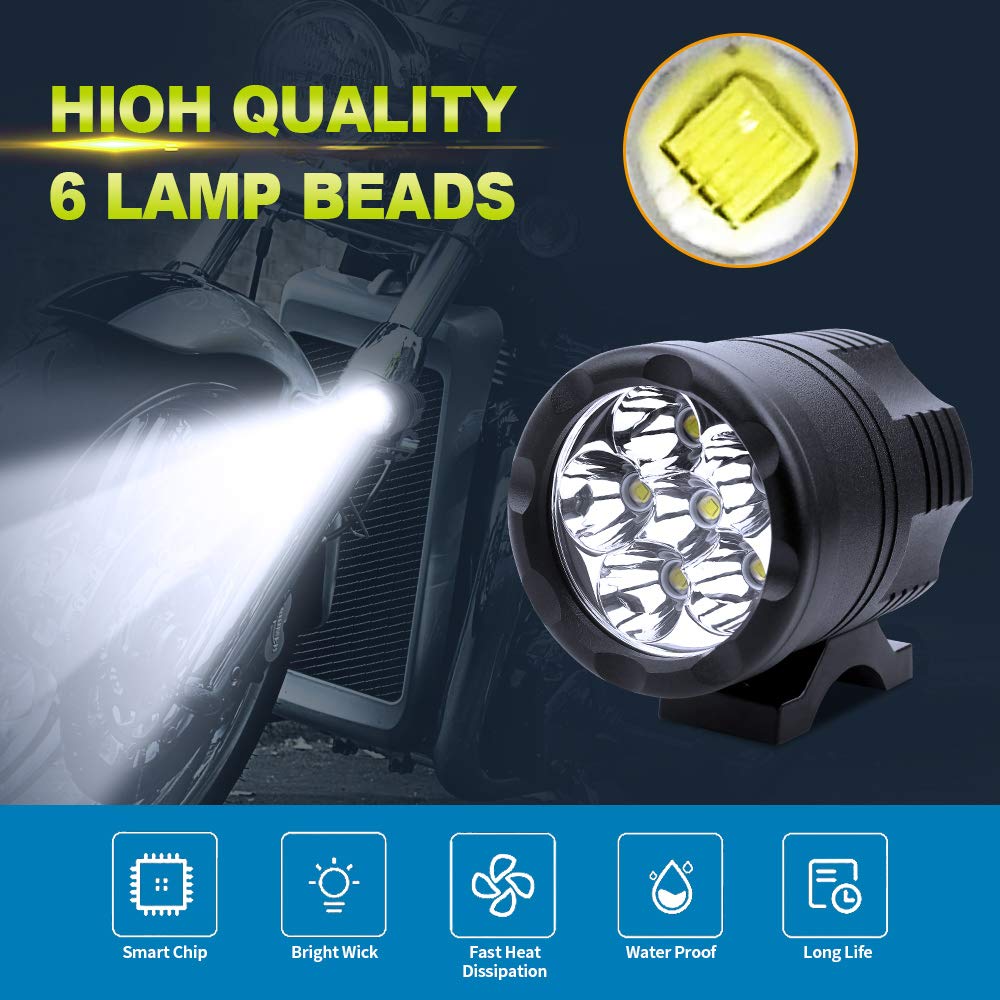 Motorcycle Auxiliary 60W LED Fog Work High Set of 2 Waterproof Switch X-STYLE Headlight, Light, Light, Light, 12V/24V Compatible, 6-LED Spotlight,