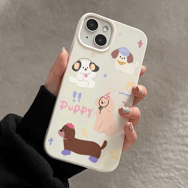 Creative Music Puppy Jelly Soft Shell for iPhone 13/13 Pro/14/15/16 Pro Max - White, Personalized.