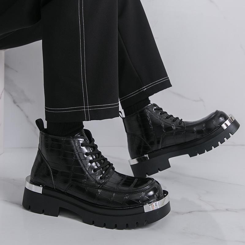 Men's Plus Size High-Top Thick-Sole Leather Boots - Autumn/Winter 2025 Fashion Edition