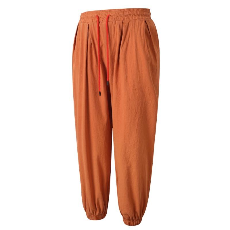 Men's Cotton Linen Trousers Summer Beach Pants Drawstring Elastic Waist Straight Pants Comfortable Breathable Casual