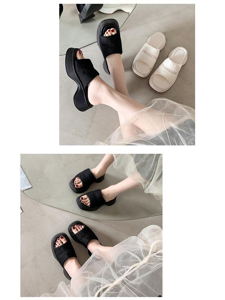 Women's 2023 Summer Square Toe Thick-Soled Platform Sandals - European & American Style Casual One-Strap Slippers