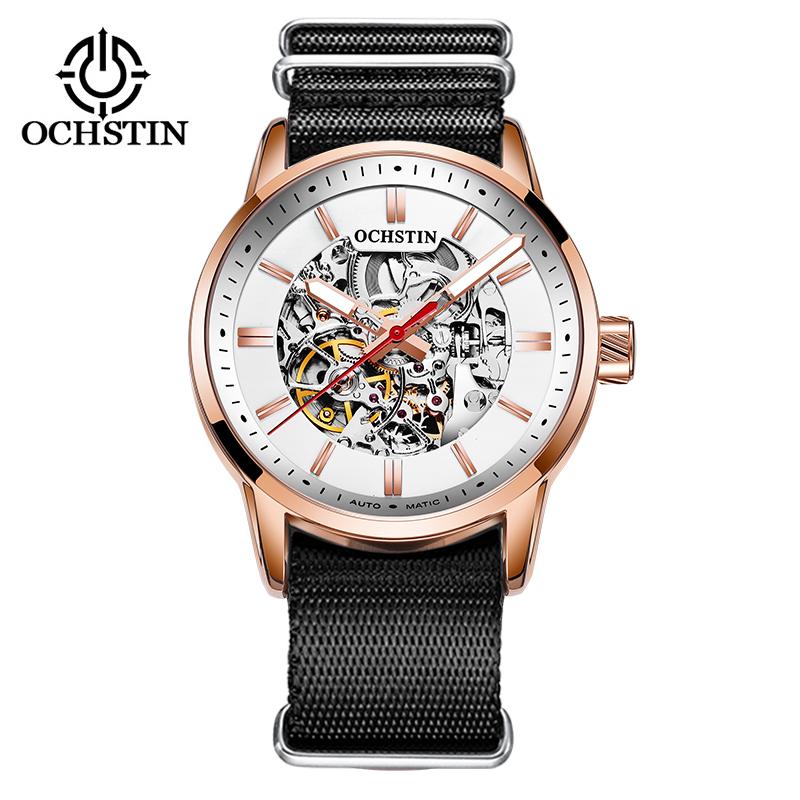 OCHSTIN Mechanical Watch Men Skeleton Steampunk Automatic Self Wind Classic Leather Strap Luminous Male Wristwatch Reloj Hombre