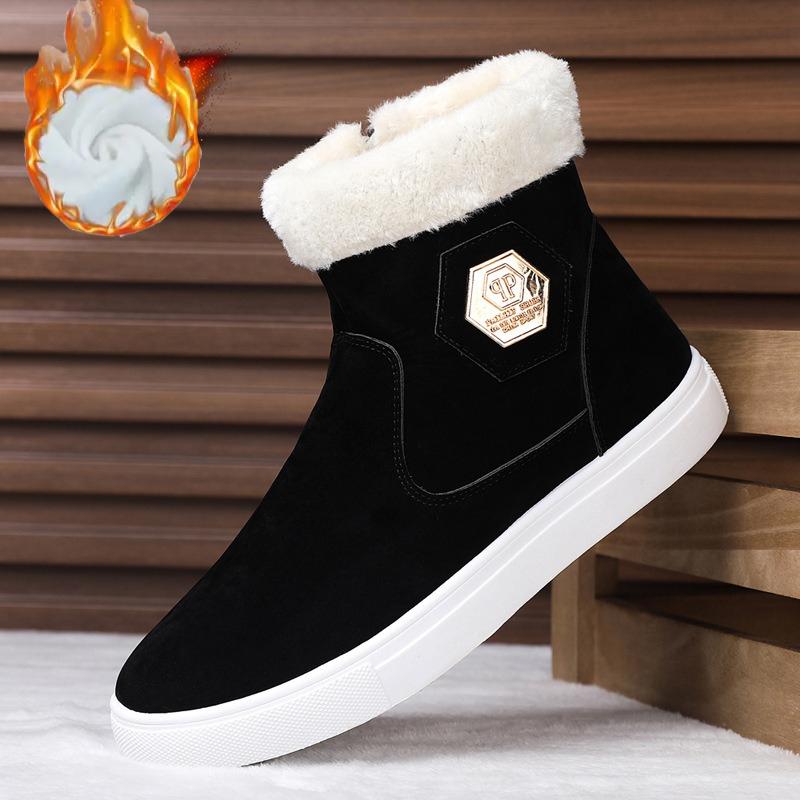 Bottes de Neige d'Hiver Homme Décontractées à Enfiler Bottines Chaudes Fourrées Baskets Confortables Antidérapantes Plates Bottes Chaussures Homme