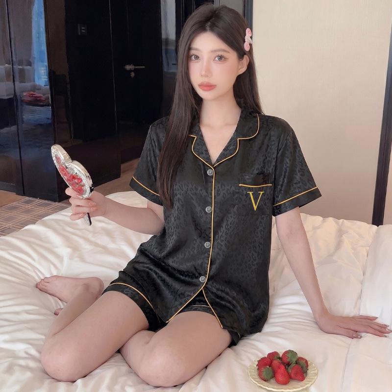 French princess style summer short-sleeved pajamas female cartoon dachshund dog ice silk satin thin loungewear set