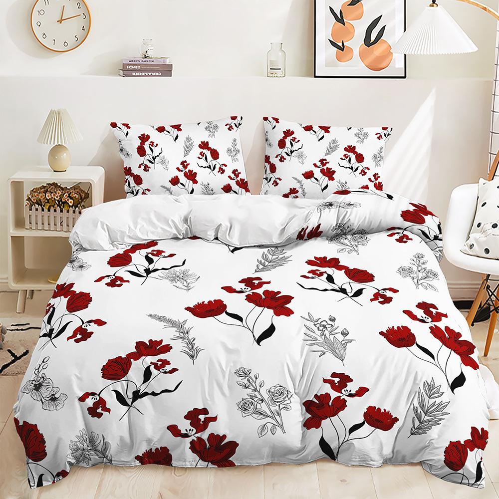 Bed Three-Piece Plant Floral Kit Pastoral Quilt Cover Two-Piece Bedroom