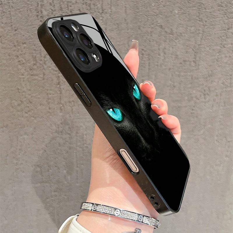 Cool Black Cat Mysterious Eyes Tempered Glass Phone Case For iPhone 17 16 15 14 13 12 11 Pro Max 17Air 16E 7 Plus XR XS X Cover