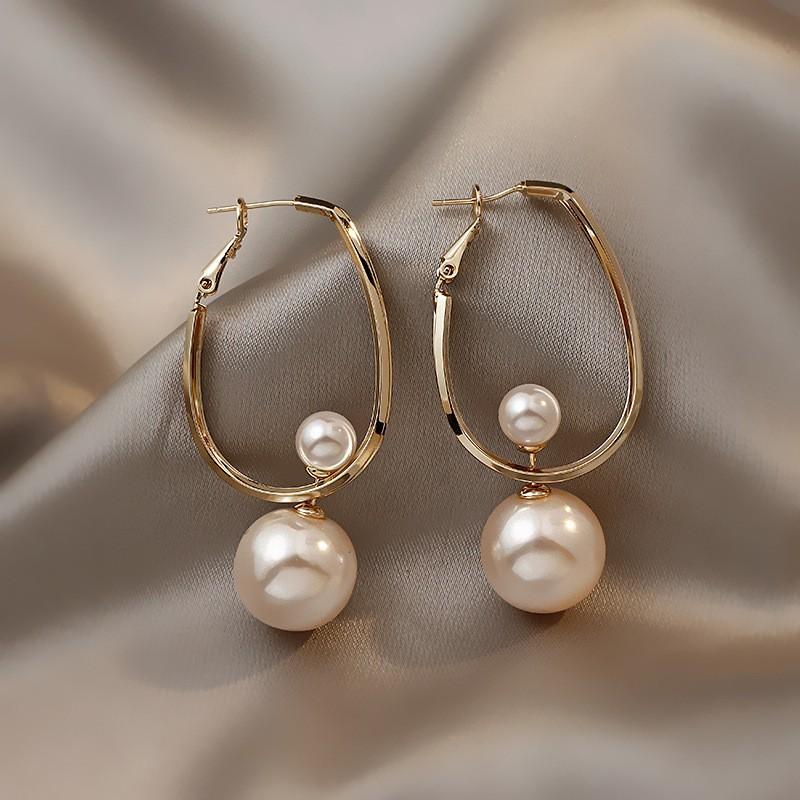 Vintage Charmming Korean Fashion Pearl Earrings for Women Hoop Ellipse Knotted Dangle Drop Earrings New Jewelry Gift