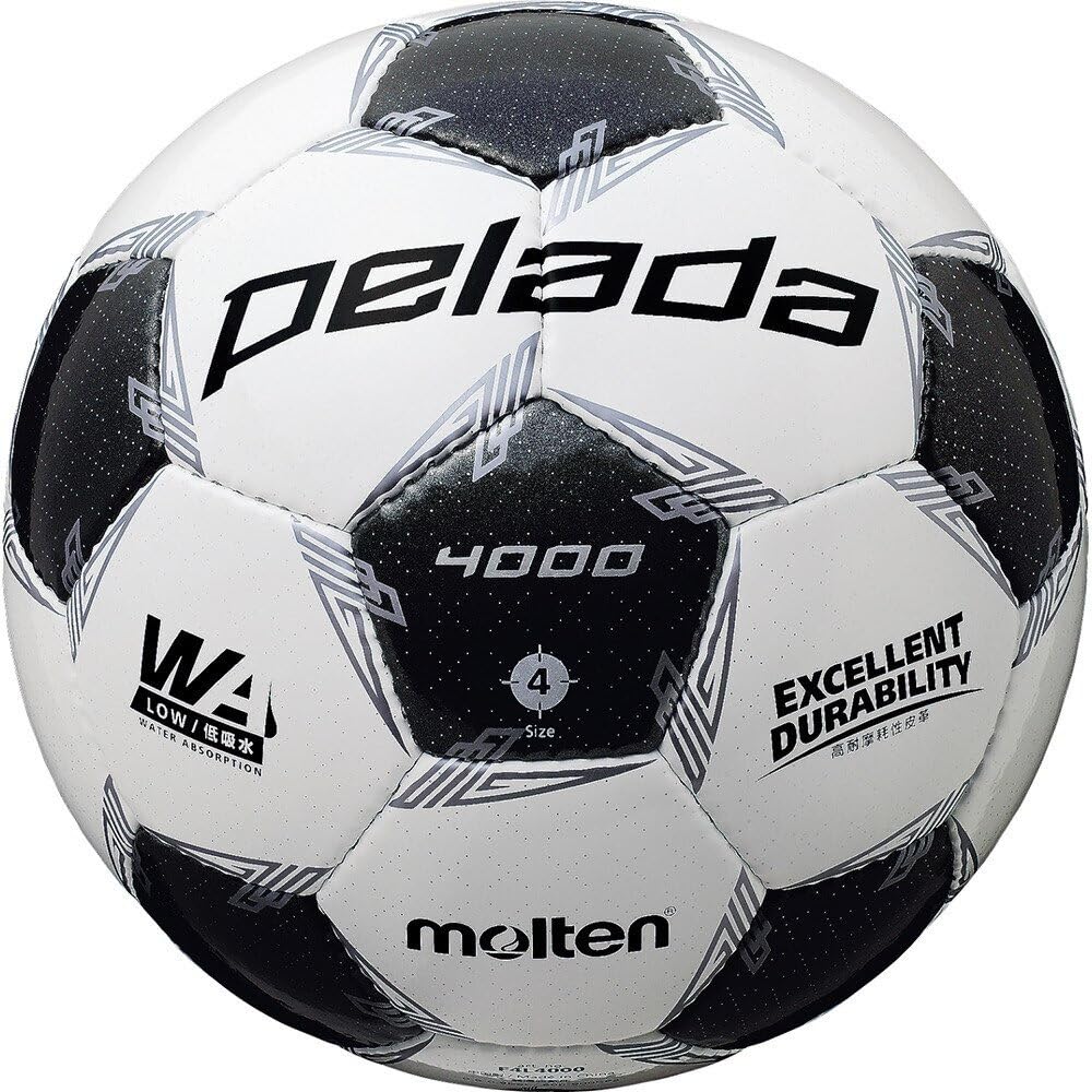 

Molten Peleda 4000 F4L4000 Soccer Size Certified for Elementary School White x Metallic Black Ball, 4, Students,