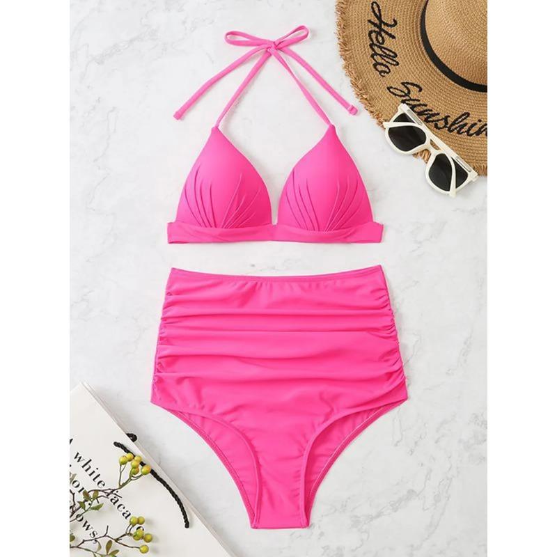 Triangle Bikinis 2025 Women Push Up Swimsuit Solid Sexy High Waist Swimwear Female Swimming Bathing Suit Summer Beachwear