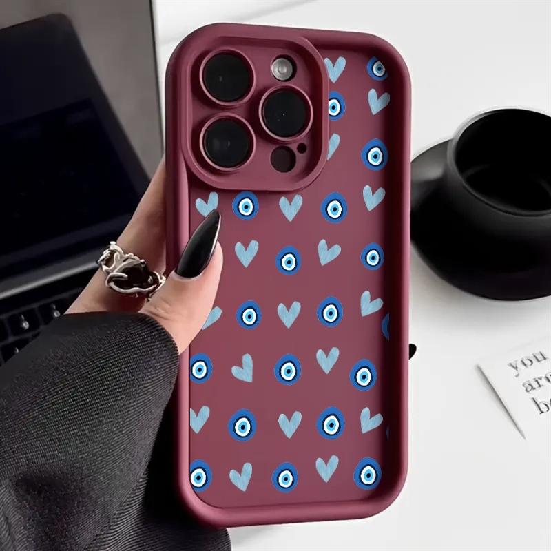 Phone Case Blue Heart-shaped Eyes Pattern For iPhone 17 16 Pro Max 11 13 12 14 15 8 7 Plus XS XR X 16E 17E Shockproof Soft Cover