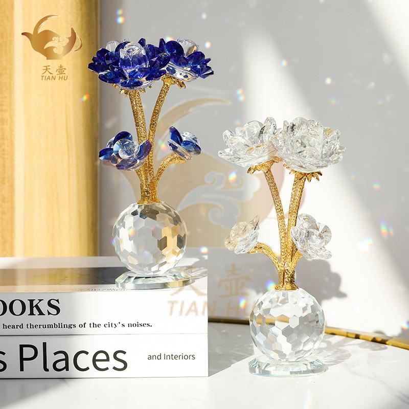 Mother's Day Lotus Nordic Light Luxury Living Room Decorations Creative Birthday Gifts Crystal Glass