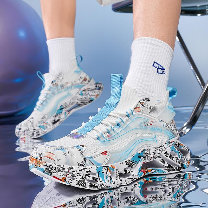 High Street Graffiti Men Sneakers Women Lightweight Blade Running Shoes Comfy Cushioning Sock Sports Walking Shoes Male Footwear