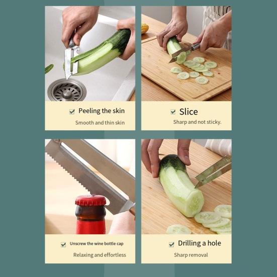 2Pcs Multifunctional Peeler 2 in 1 Stainless Steel Fruit Vegetable Peeler with Non-Slip Grip Curved Blade Built-in Bottle Opener Kitchen