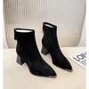 Winter Women Faux Suede Thick Heel Ankle Boots Fashion Pointed Toe Mordern Short Booties Street Style Party Stripper Female Shoe