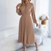 Women's Fashionable Casual Loose-Fit Tie-Waist Bell-Sleeve Pleated Dress