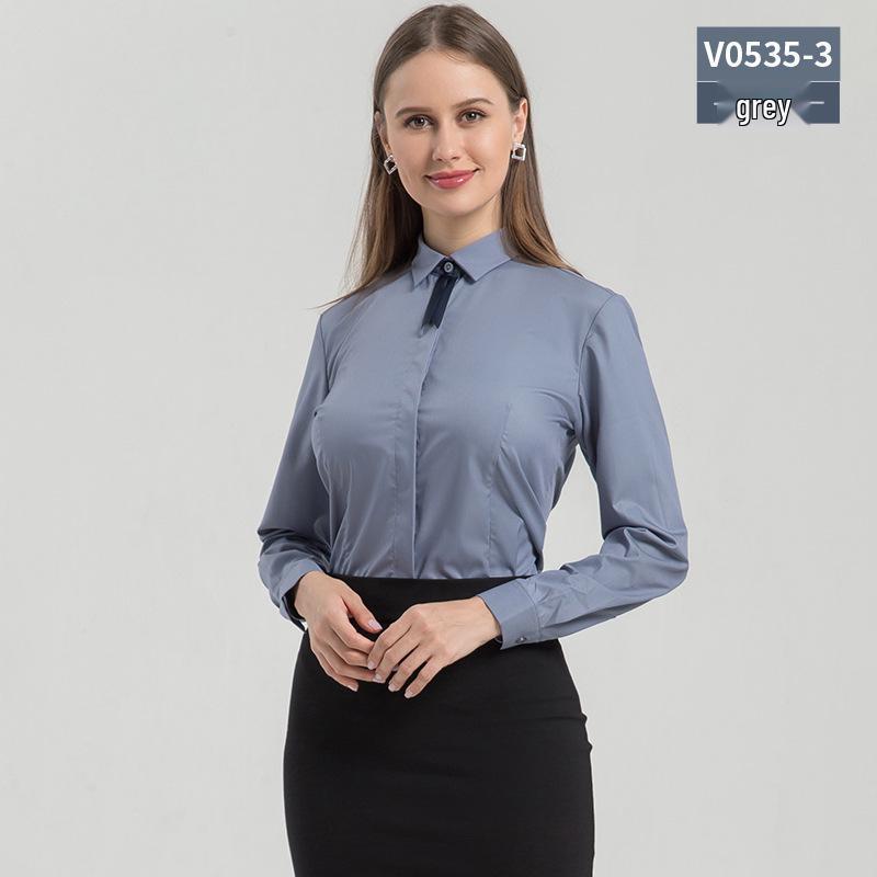 

Жіноча синя сорочка приталеного крою з довгими рукавами в корейському стилі з маленьким квадратним коміром 37