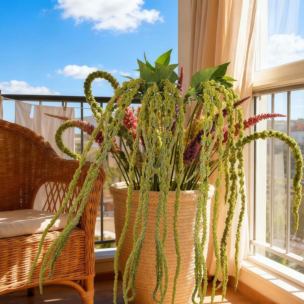 2 Pack Green Amaranth Artificial Flowers, 49.21 Inch Artificial Succulents Plants Fake Hanging Plants for Centerpieces Wedding Decor