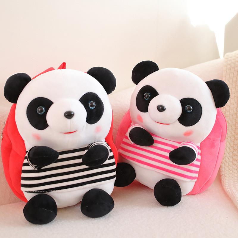 Cute Panda Cartoon Kids Backpack With Short Plush Material For School And Travel