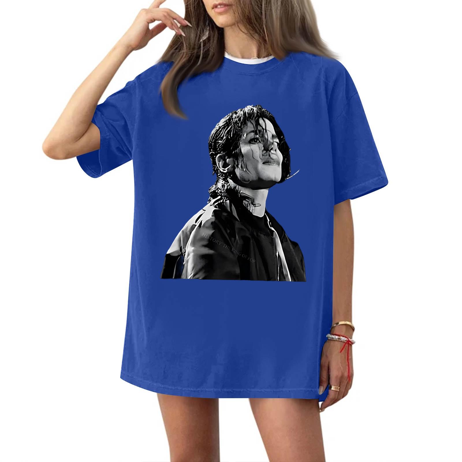 

Women s Fashionable Casual Short Sleeved Printed T-Shirt Round Neck Top XXXL синий
