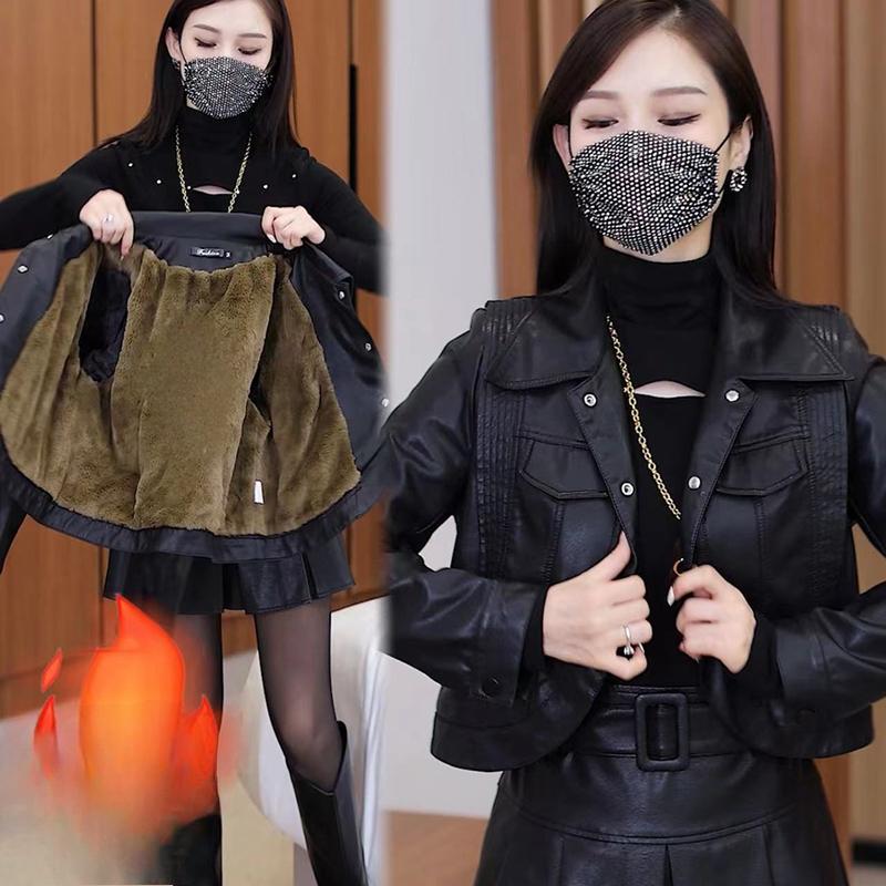 Sametová krátká kožená bunda dámské topy podzimní a zimní nová móda obleková sukně drobná kožená sukně