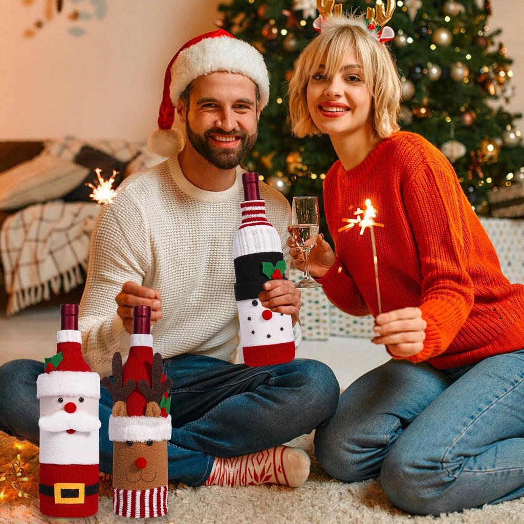 Holiday Knitted Wine Bottle Covers Christmas Sleeves Decorations for Wine Champagne Festive Gift Wrap Bottle Covers