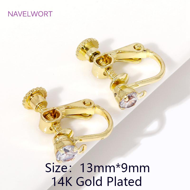 

14K/18K Gold Plated Round Head Screw Ear Clip,With Zircon No Pierced Earrings Clip,For DIY Jewelry Making Earrings Findings 4 pieces