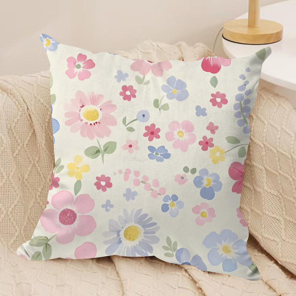 Fresh Floral Print Cushion Cover Short plush Doublesided Print Square Throw Pillow Covers Sofa Home Cushion Decor