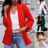 Women Autumn Blazer Solid Color Pockets OL Style Cardigan Formal Long Sleeves Lady Suit Coat Female Clothes
