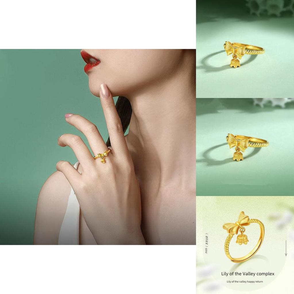 Charming Adjustable Ring With Stylish Orchid And Bowknot For A Fresh And Cute Look