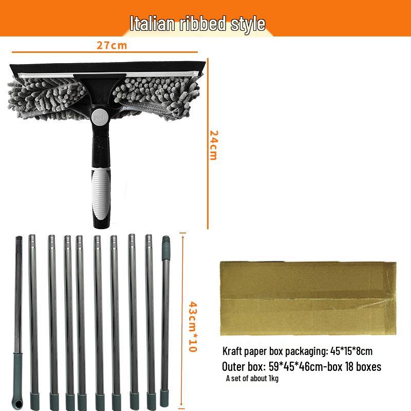 Raclette de fenêtre double face 2 en 1 et brosse à verre pour le nettoyage des immeubles de grande hauteur
