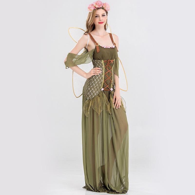 Cosplay Halloween costume, green forest magic butterfly flower fairy princess dress angel dress COS dress