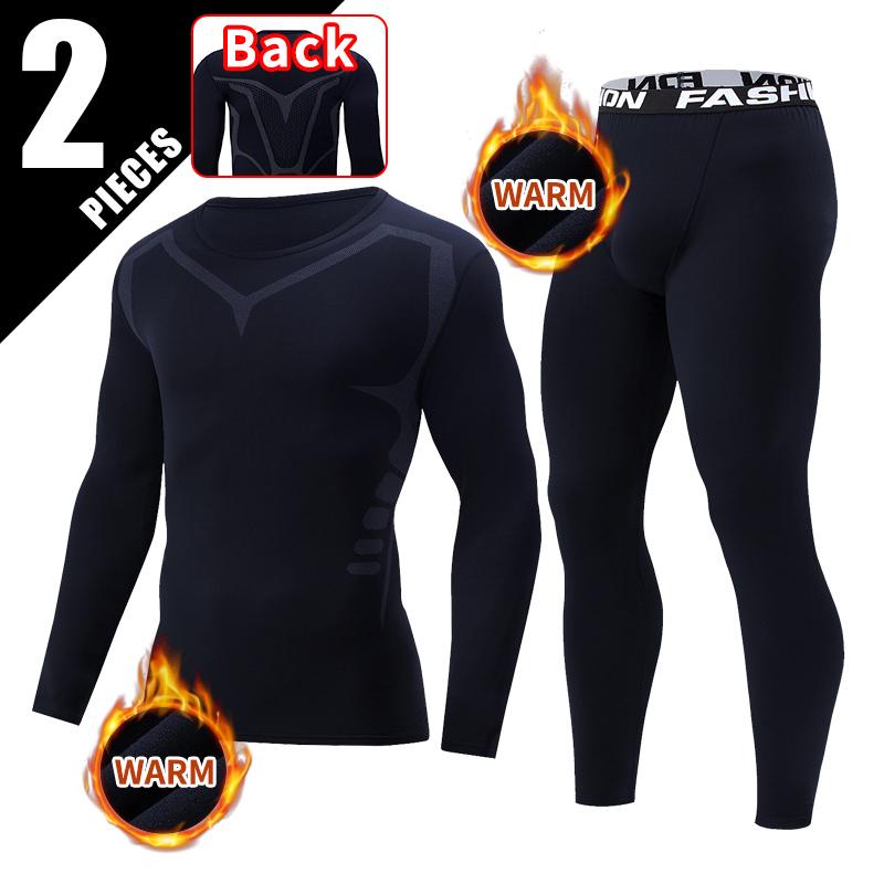Ensemble 2 pièces Homme Serré Chaud Manches Longues Pantalon pour Automne Hiver Homme Fitness Pantalon Chemise Course Yoga Athlètes Sport