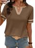 European and American Women's Summer Top V-neck Short-sleeved T-shirt Color Matching Casual T-shirt