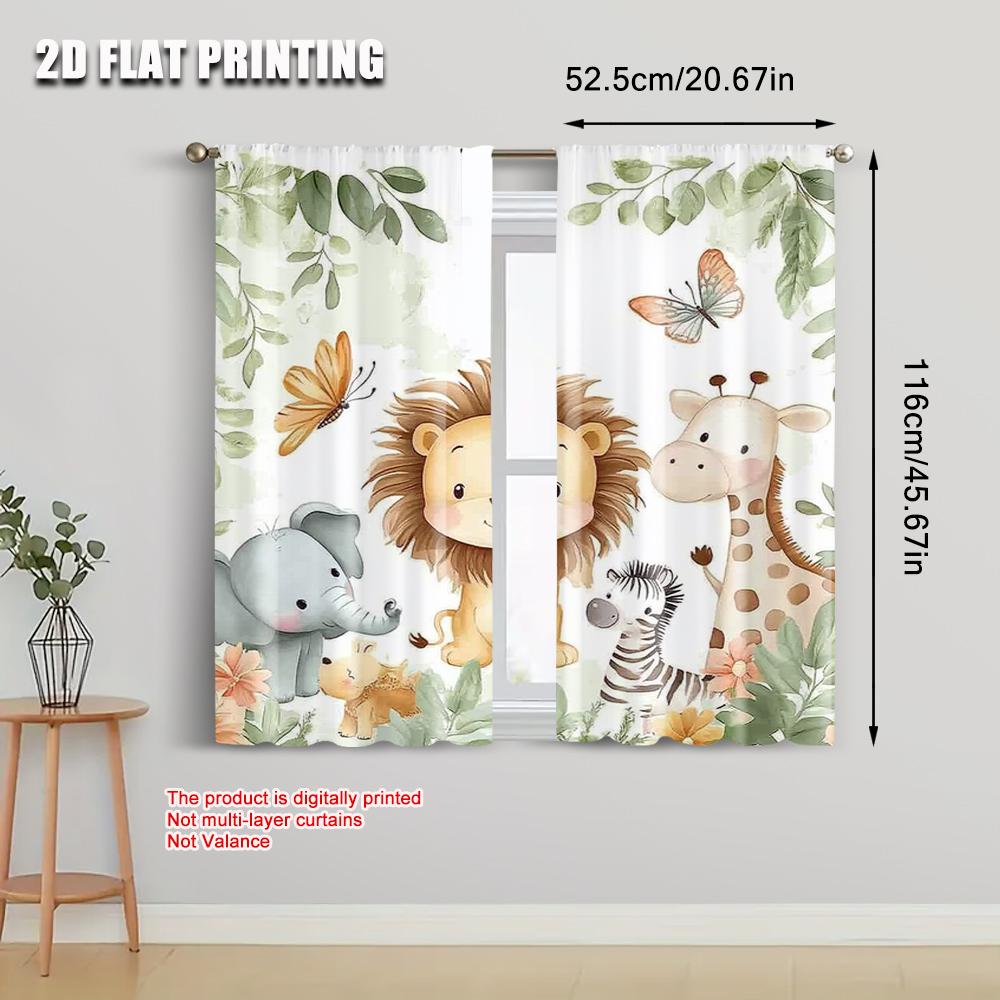 Light Filtering Spring Summer Curtains Cute Lion Elephant Giraffe Zebra Sheer Versatile Fabric Room Decor Perfect Curtain Set Of 2 Made Polyester