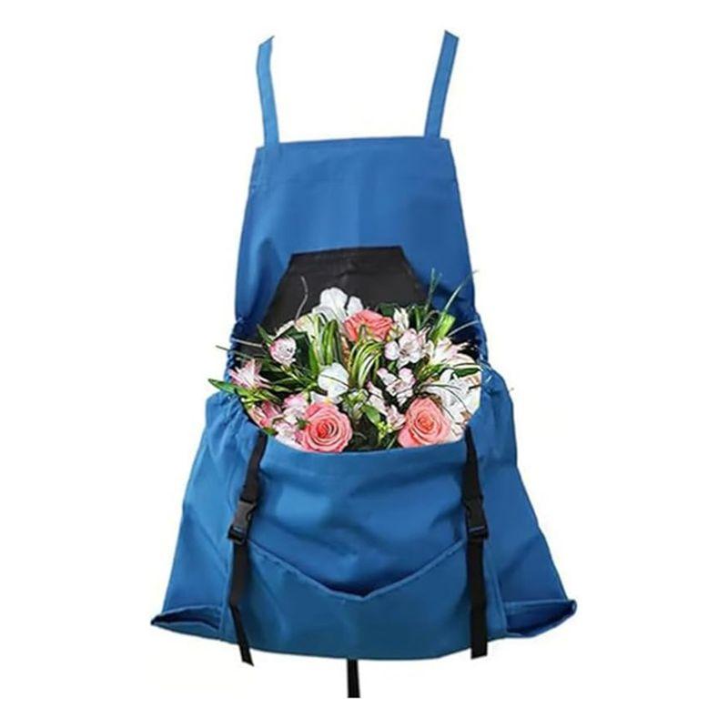 A84E-Waterproof Chest Pocket And Quick Release Harvest Pouch Versatile Gardening Apron Blue